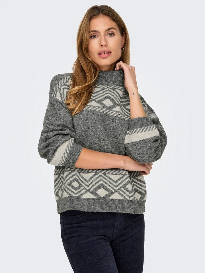 ONLY ONLVICTORIA Strickpullover mit Stehkragen – Grau