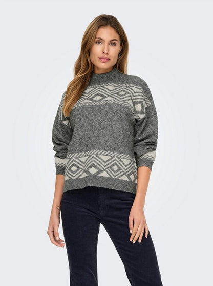 ONLY ONLVICTORIA Strickpullover mit Stehkragen – Grau