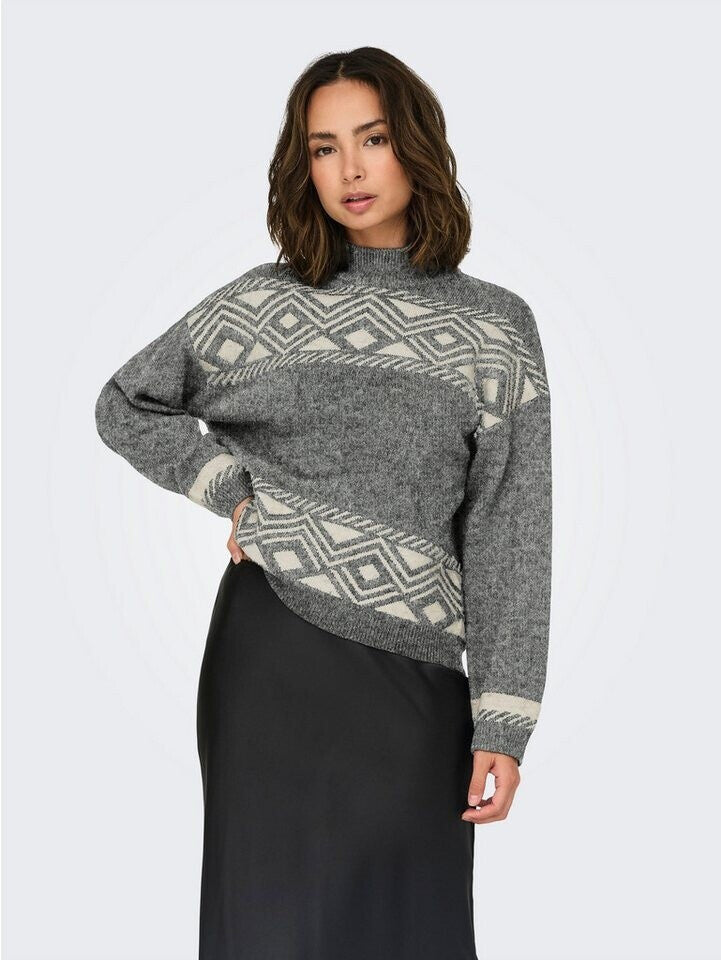 ONLY ONLVICTORIA Strickpullover mit Stehkragen – Grau