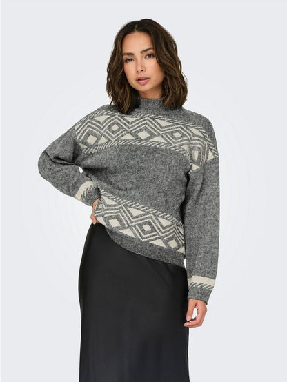 ONLY ONLVICTORIA Strickpullover mit Stehkragen – Grau