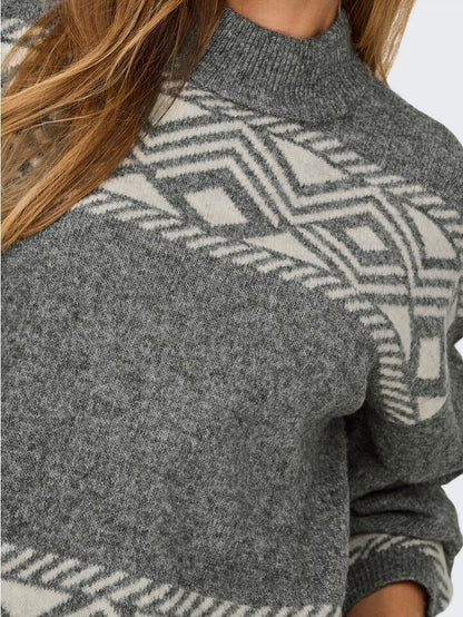 ONLY ONLVICTORIA Strickpullover mit Stehkragen – Grau