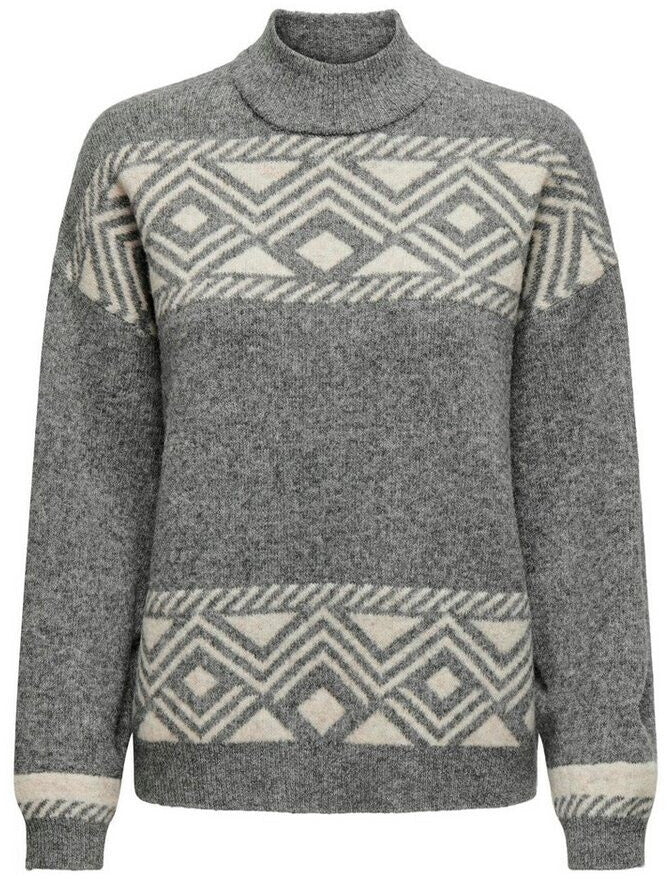 ONLY ONLVICTORIA Strickpullover mit Stehkragen – Grau