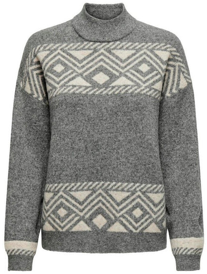 ONLY ONLVICTORIA Strickpullover mit Stehkragen – Grau